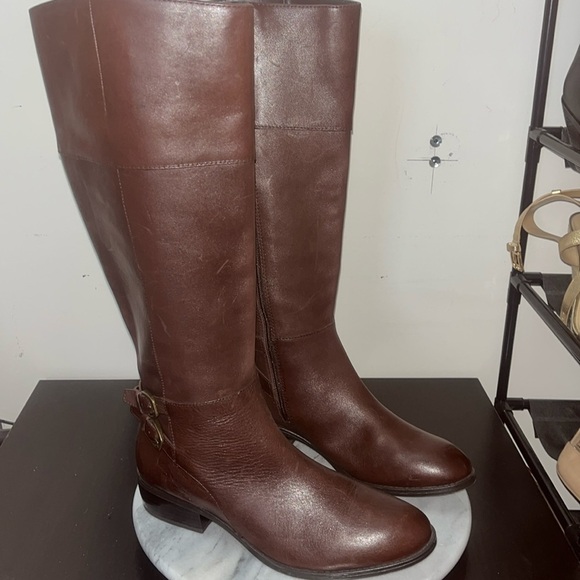NWOB Lauren Ralph Lauren 'Macelyn' riding boot brwn leather buckle detail Sz 8B - Picture 3 of 15